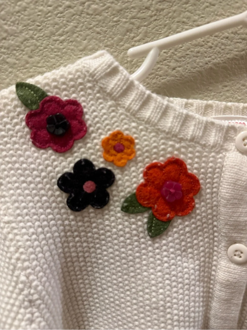 Gymboree White Knit Cardigan with Colorful Flower Appliques